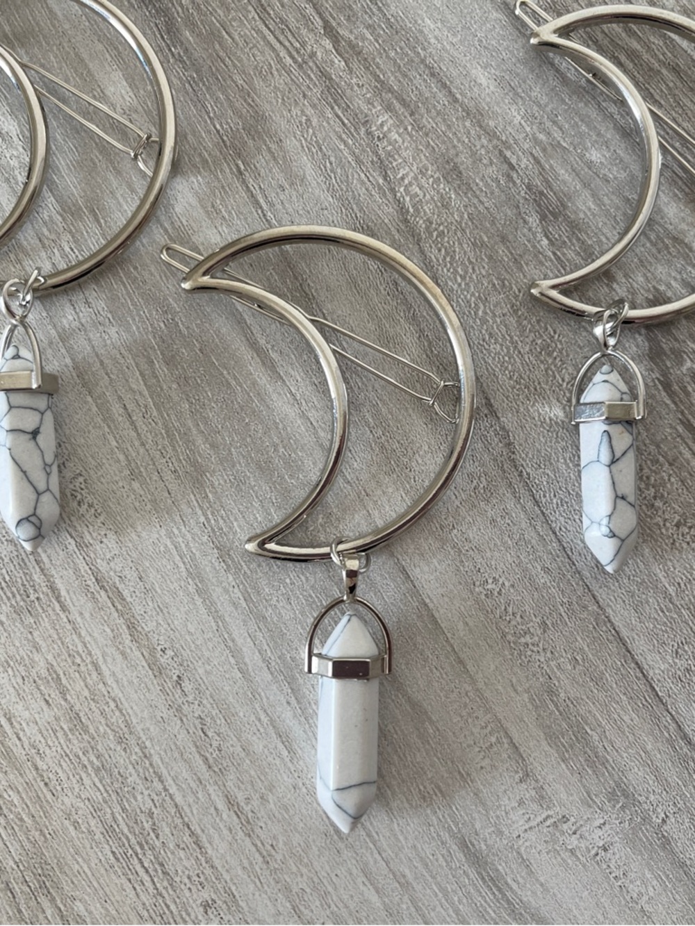 Silver Moon Hair Clip with White Jasper - Picture 3 of 8